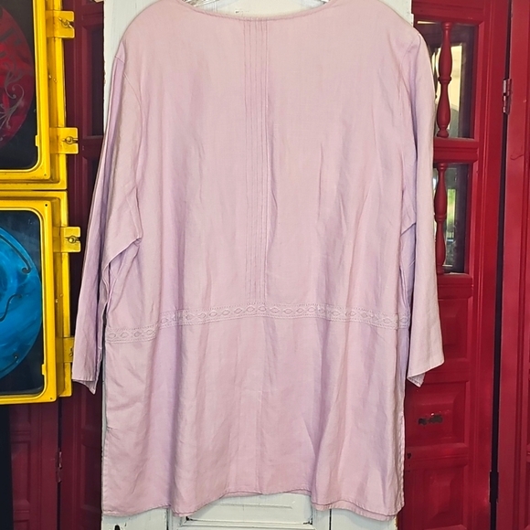 Bridgewater Studio Womens Pink Linen Button-up V-neck Tunic Blouse 20W - Picture 5 of 6
